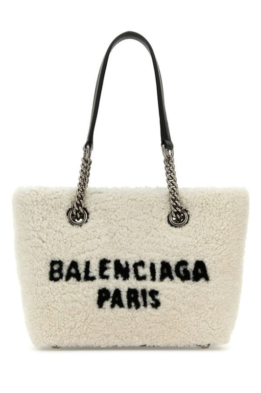 BALENCIAGA | White shearling Duty Free S handbag