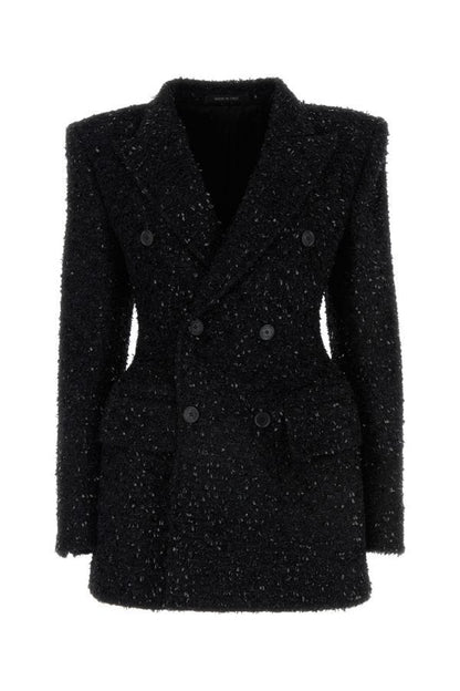 BALENCIAGA | Black bouclé oversize Hourglass blazer