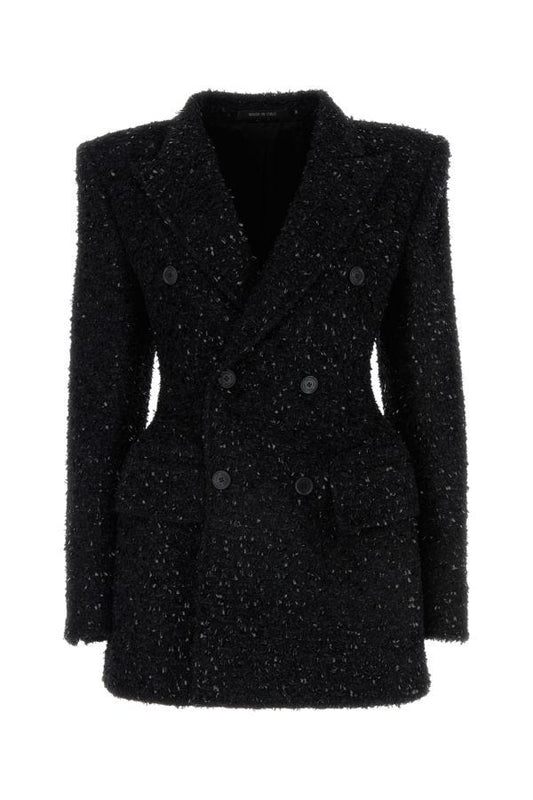 BALENCIAGA | Black bouclé oversize Hourglass blazer