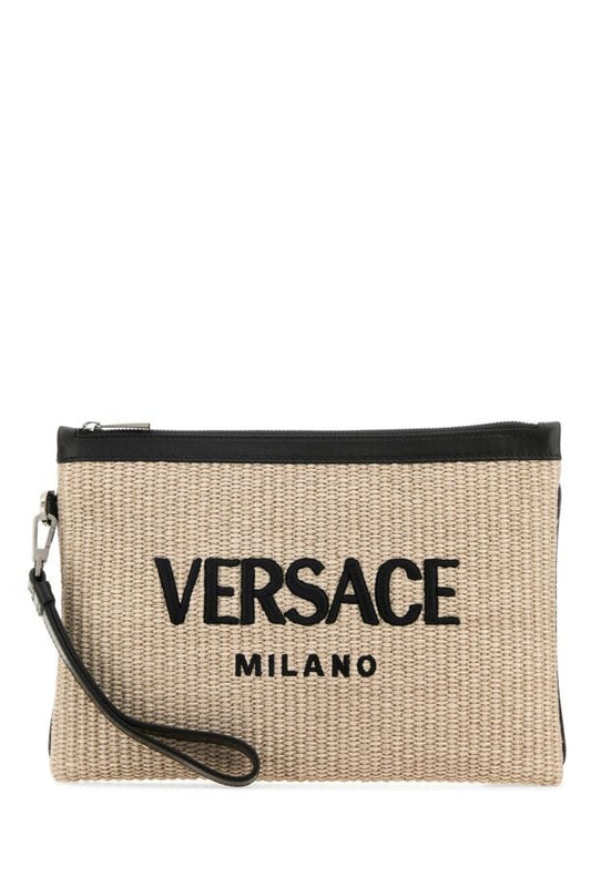 VERSACE | Cappuccino raffia pouch