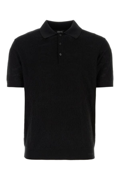 VERSACE | Black silk blend polo shirt