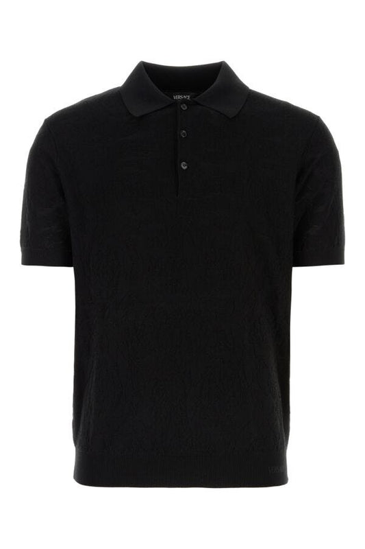 VERSACE | Black silk blend polo shirt