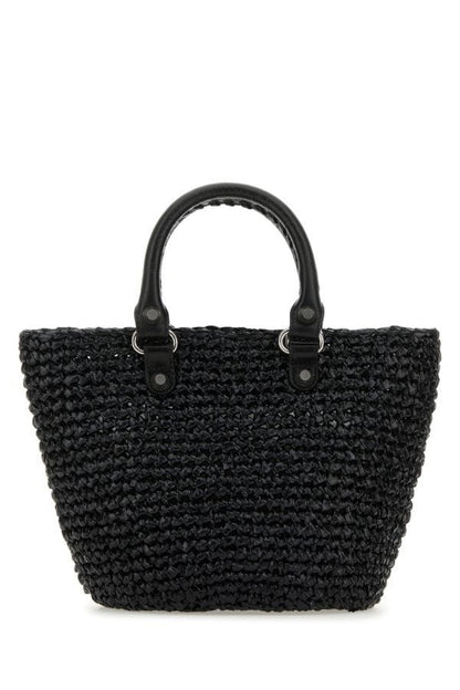 BALENCIAGA | Black raffia small Le Cagole handbag