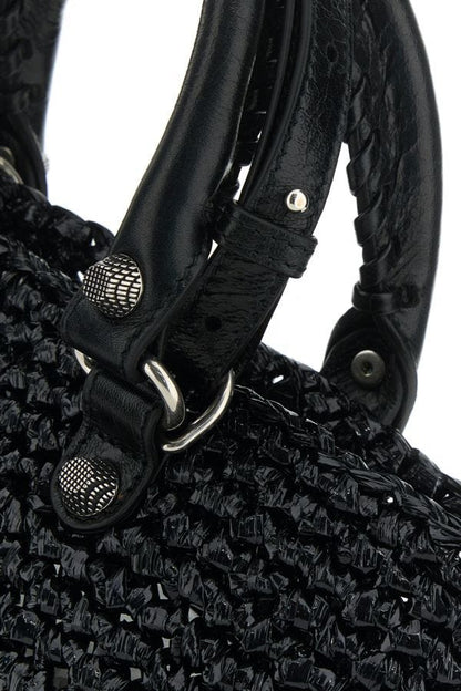 BALENCIAGA | Black raffia small Le Cagole handbag