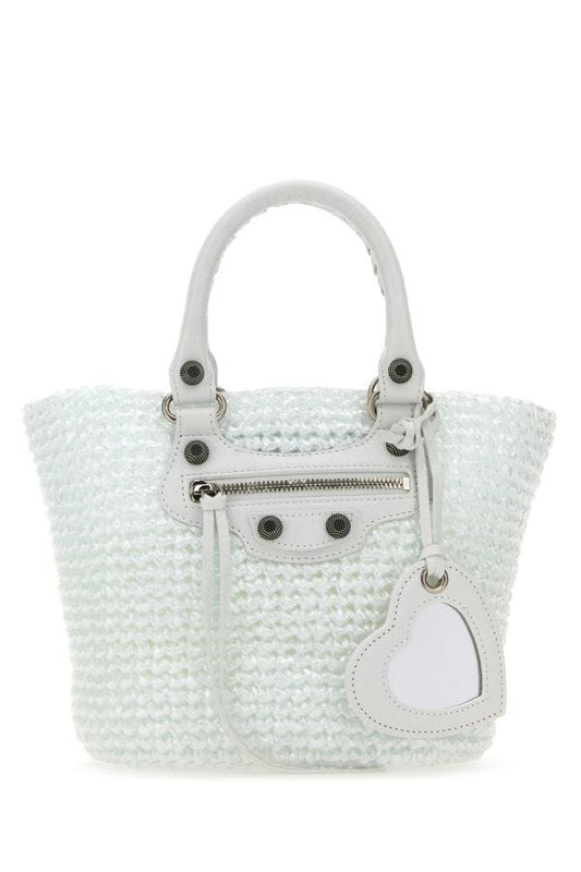 BALENCIAGA | White raffia small Le Cagole Panier handbag