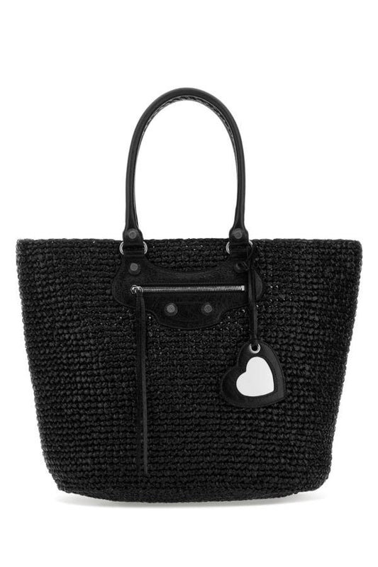 BALENCIAGA | Black raffia large Le Cagole Panier shopping bag