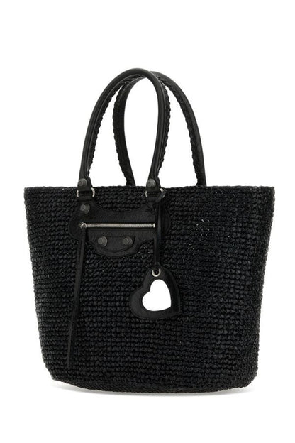 BALENCIAGA | Black raffia large Le Cagole Panier shopping bag