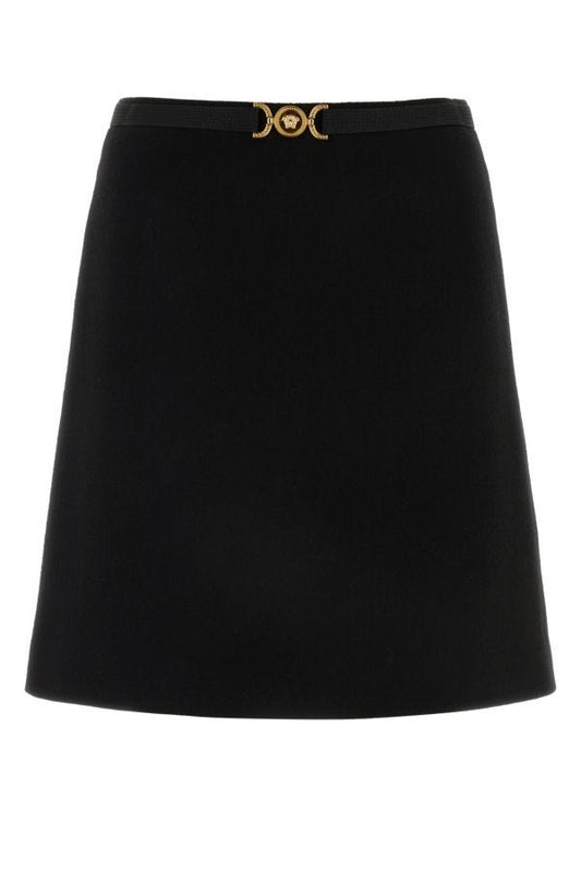 VERSACE | Black stretch wool blend skirt