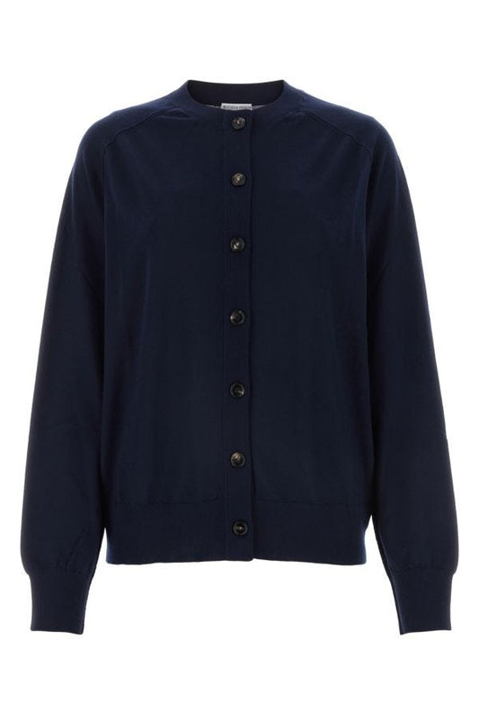 BOTTEGA VENETA | Navy blue stretch linen blend cardigan