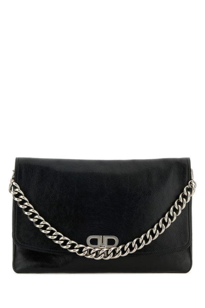 BALENCIAGA | Black leather large BB Soft Flap clutch