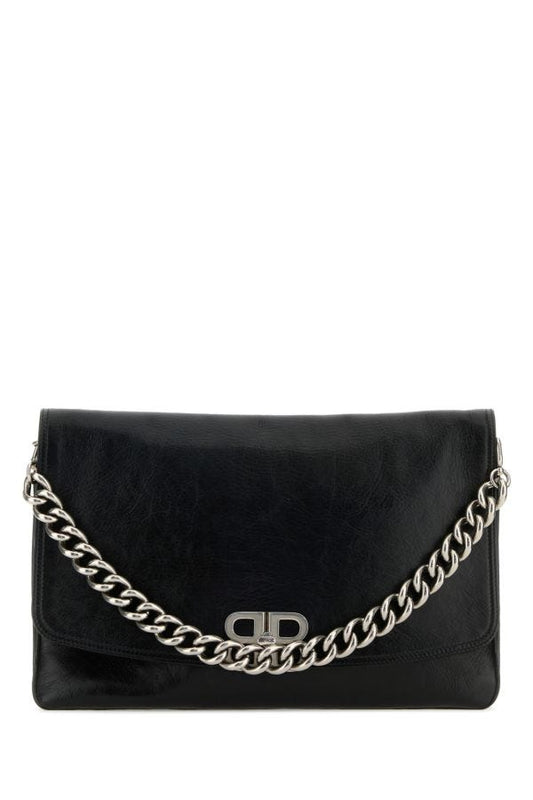 BALENCIAGA | Black leather large BB Soft Flap clutch