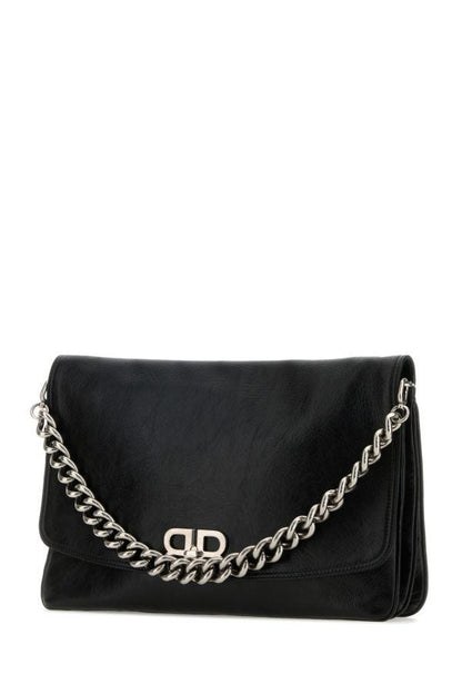 BALENCIAGA | Black leather large BB Soft Flap clutch