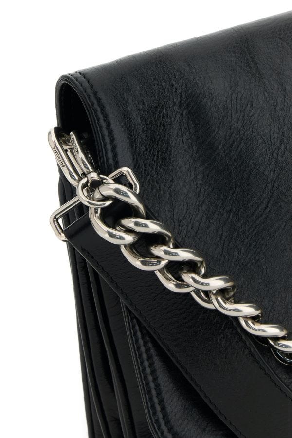 BALENCIAGA | Black leather large BB Soft Flap clutch