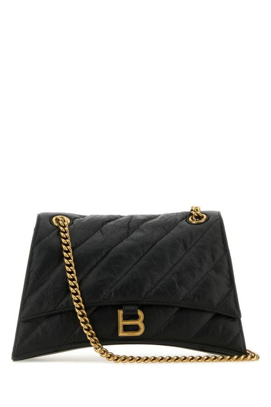 BALENCIAGA | Black leather medium Crush shoulder bag