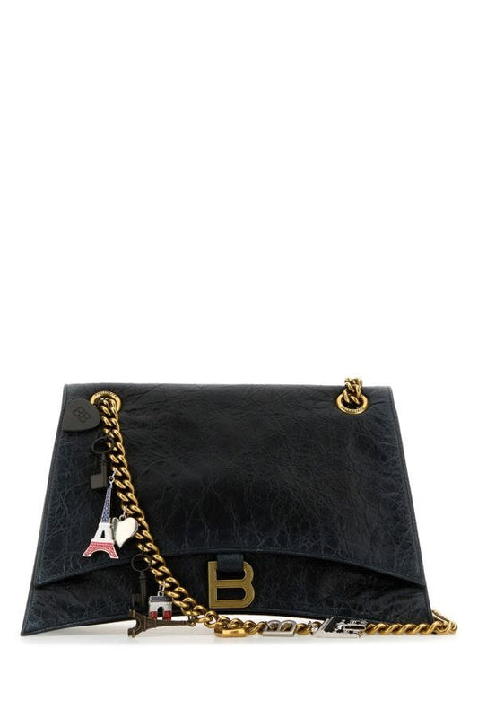 BALENCIAGA | Black leather medium Crush Chain shoulder bag