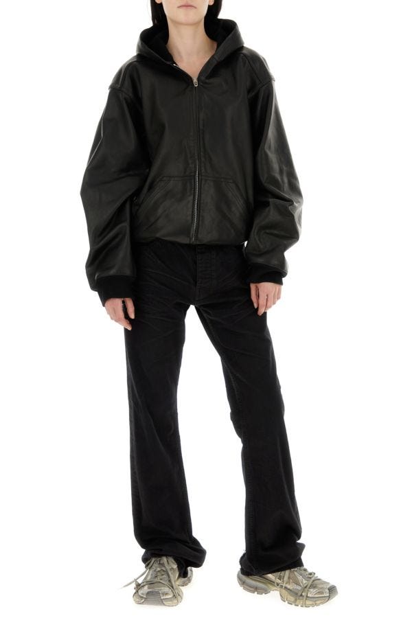 BALENCIAGA | Black leather oversize jacket