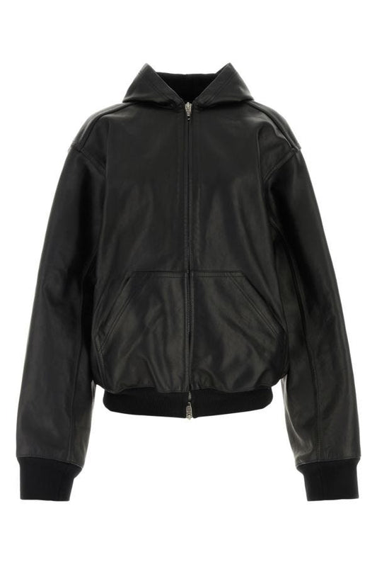 BALENCIAGA | Black leather oversize jacket