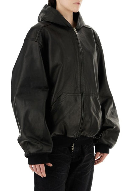 BALENCIAGA | Black leather oversize jacket